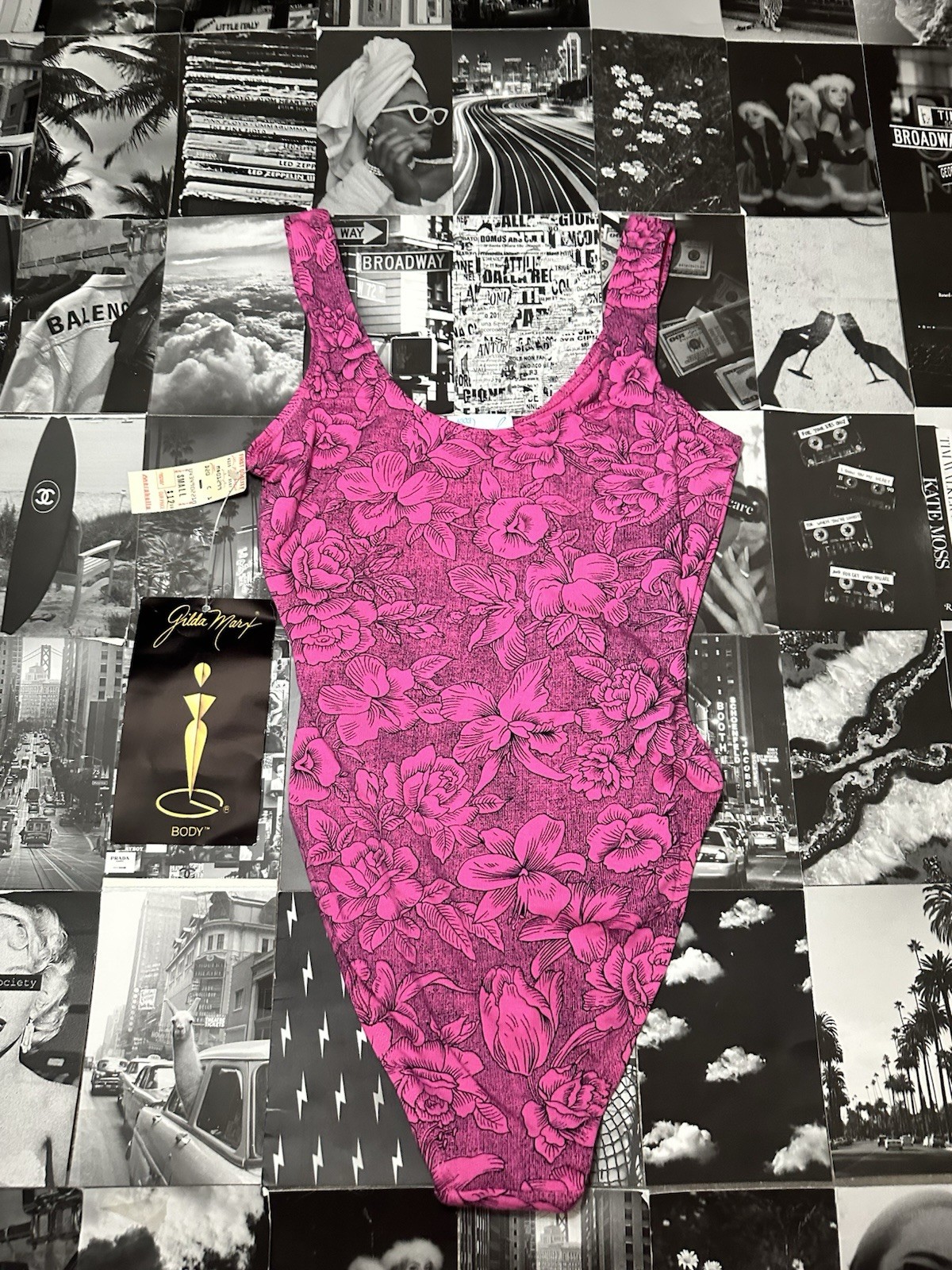 NWT Vintage Gilda Marx 80s Leotard Sz S Pink Floral High Cut High Cut Flexatard