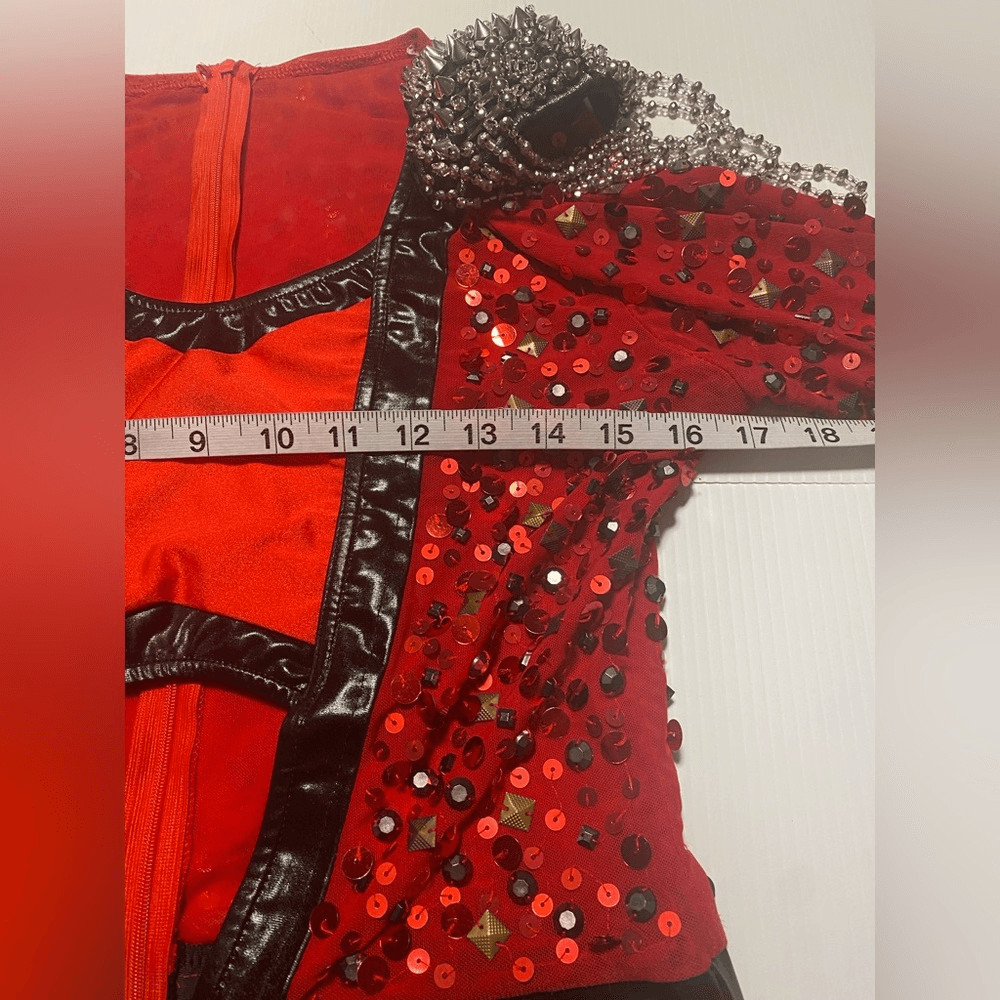 Glamour mature faux leather red goth grunge studed Dance Custom solo costume LA