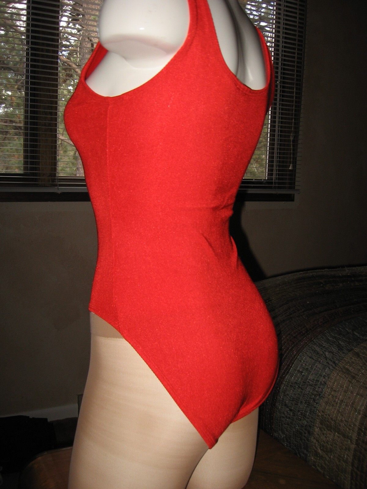 The Body Co Leotard Vintage 80s 90s Bodysuit Red Ribbed High Legs Halloween Cost