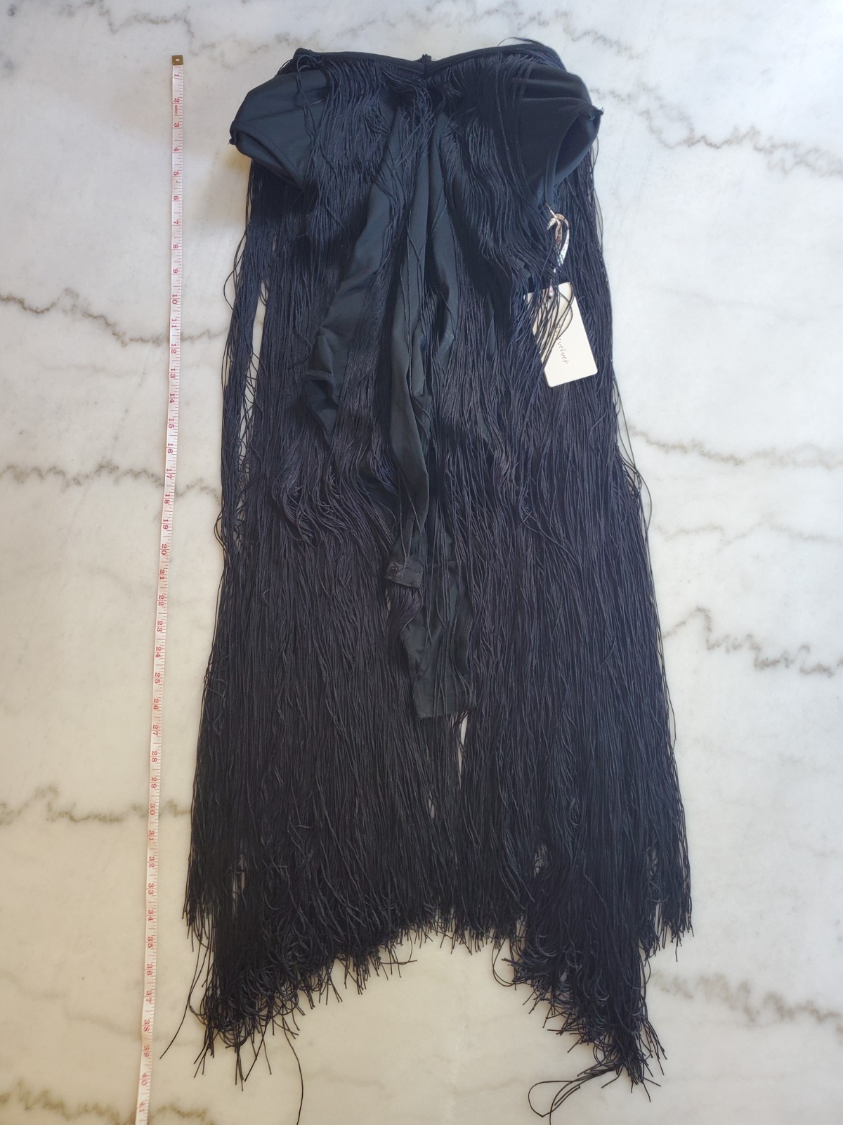 Rose Velvet Tassel Fringe Black Leotard Bodysuit Women’s S Polyester Spandex A5