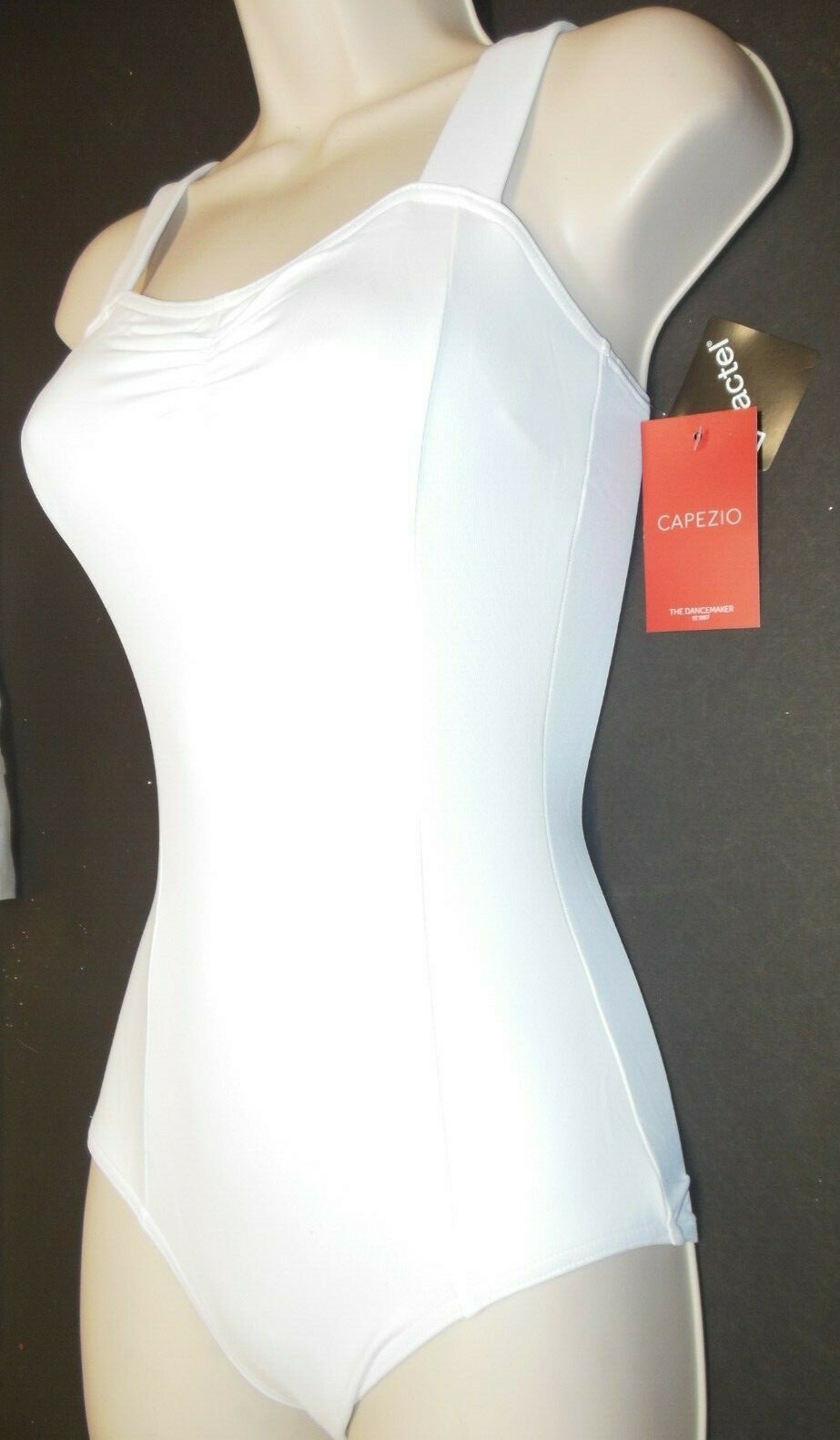 CAPEZIO Pinchfront pinchback white wide strap leotard Tactel child/ladies TC0053