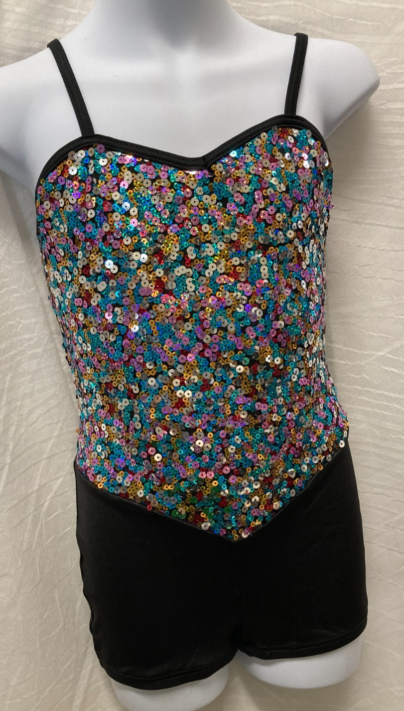 Silver Multicolor Sequin Shorty Unitard Boycut Leotard Dance over 40 available