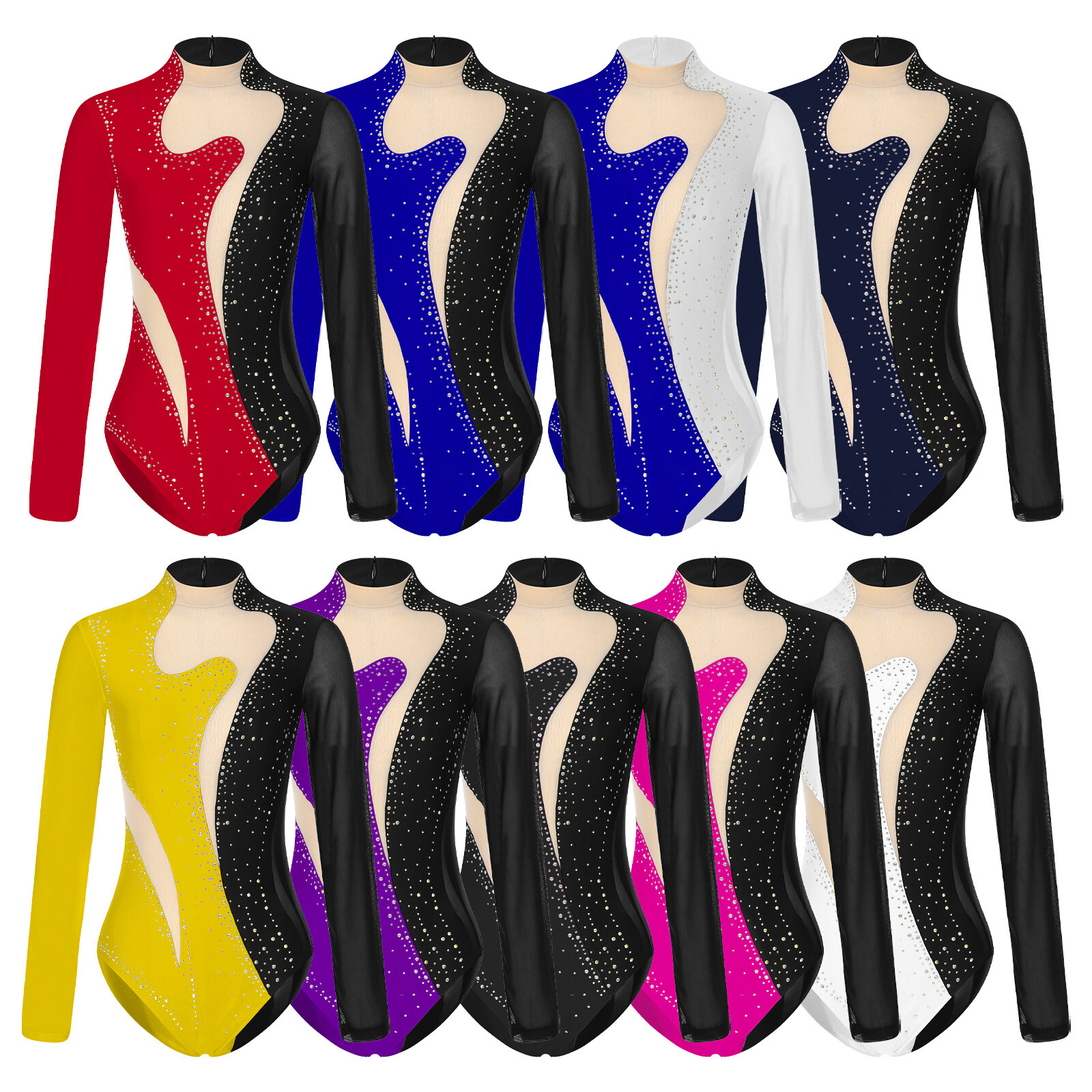 Women Adult Long Sleeve Figure Ice Skating Dress Ballet Dance Leotard Costume