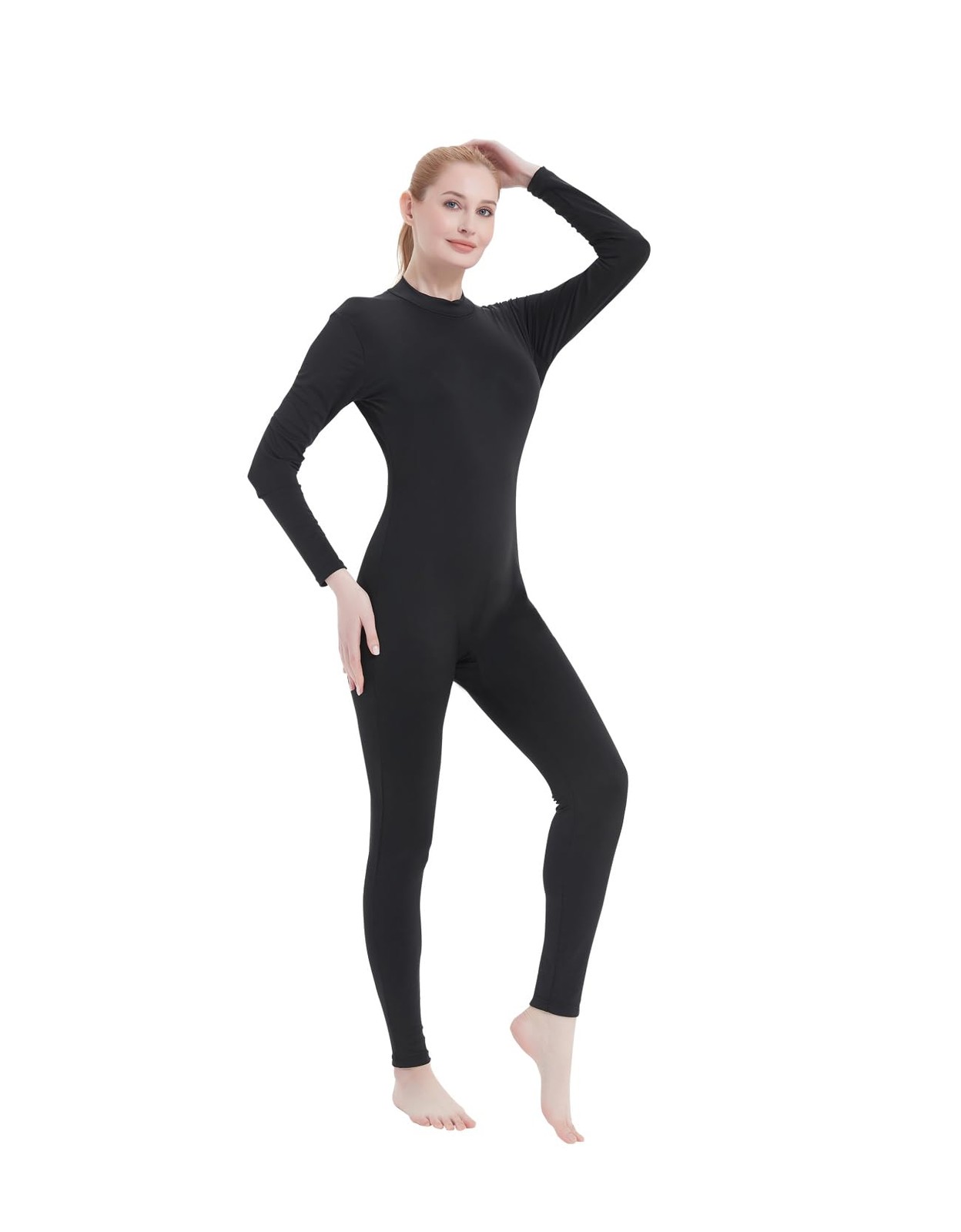 Women Unitard Dance Bodysuit Black High Neck Turtleneck Jumpsuit Dancer Leota…