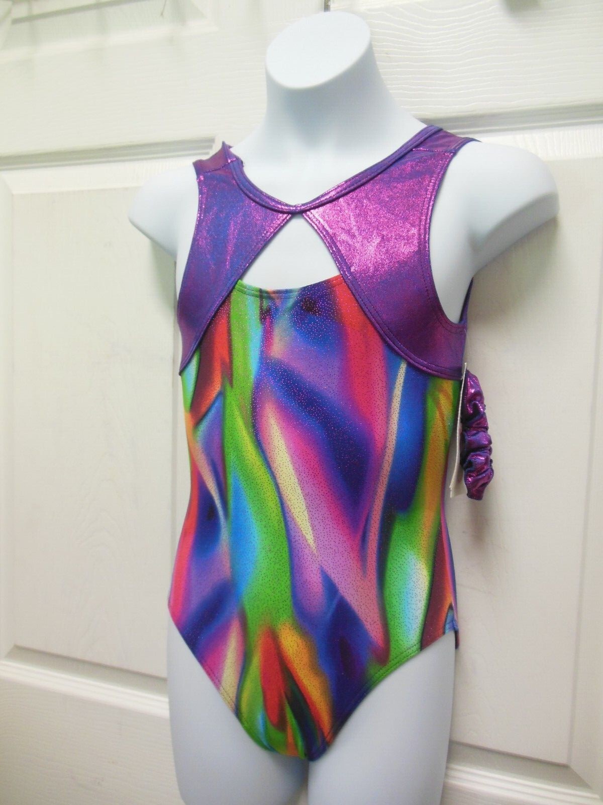 Gymnastic Print foiled Tank fron keyhole Free scrunchie Girls/Ladies sizes