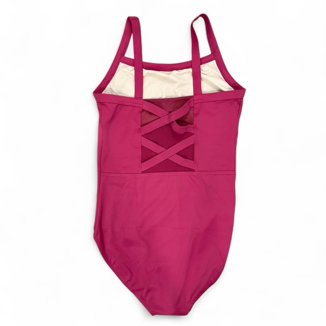 NWOT Balera MT12096 Berry Pink Mesh Crisscross Straps Dance Leotard, Size LA.