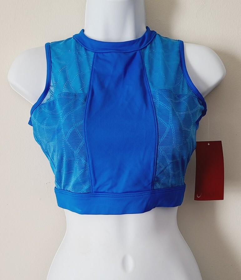 Mirella high neck mosaic open back crop tank top Size Medium blue