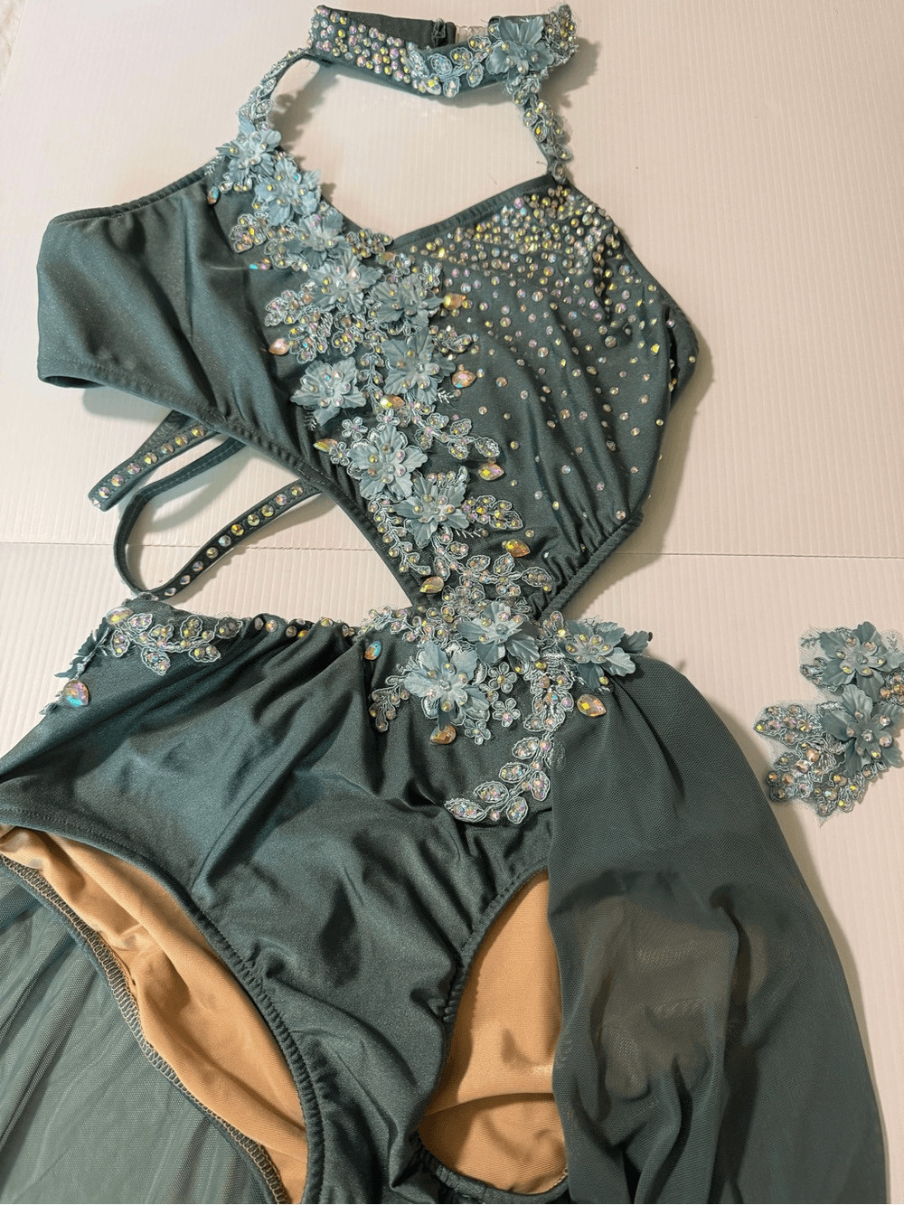 Glamour solo dance costume Jealous 24-221 green lyrical contemporary LA adult