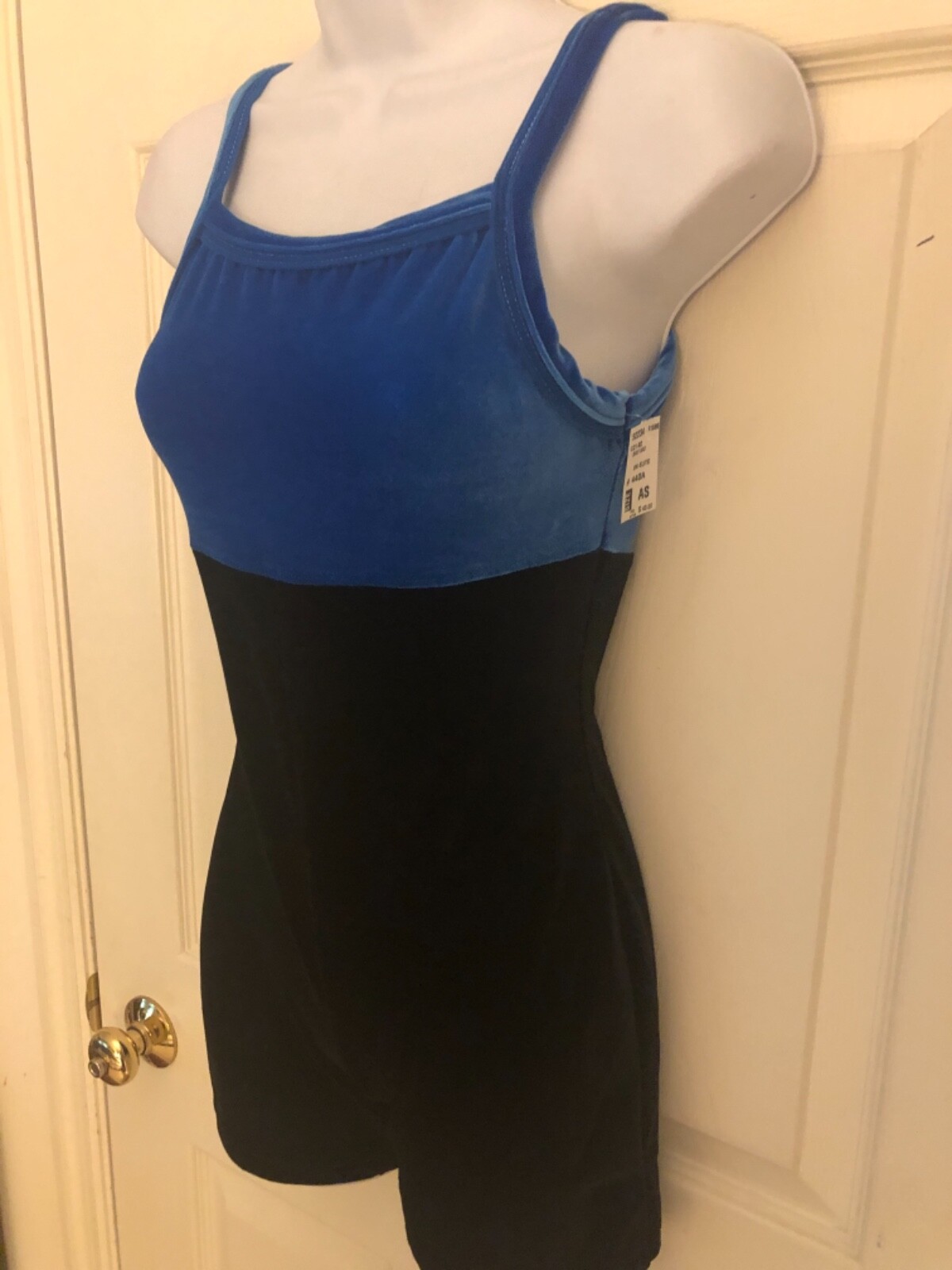 GK DANCE BIKETARD ADULT SMALL OCEAN BLACK VELVET GYMNAST CHEER CAMISOLE Sz AS