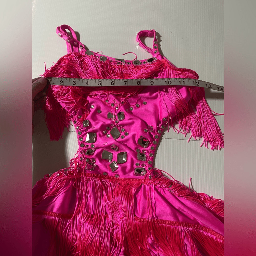 Pumpers solo Custom hot pink fringe dance costume jazz SA-Small adult