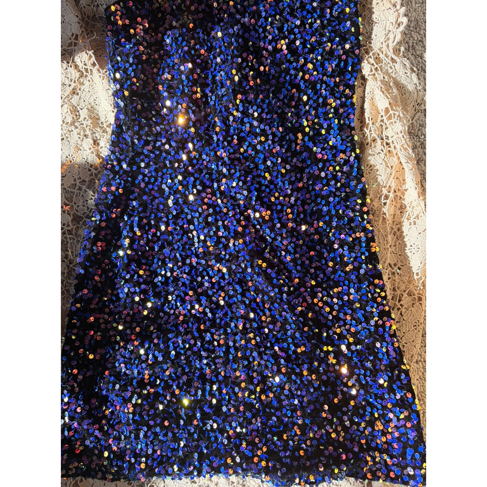 multi color sequined mini dress bodycon stretch S.M