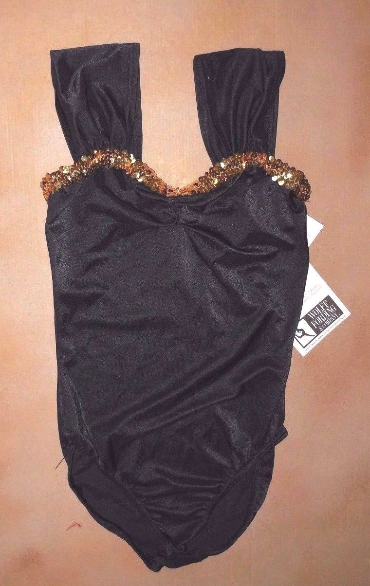 NWT Wolff Fording Good As Gold Costume Leotard Black Gold Sequin Small Ladies