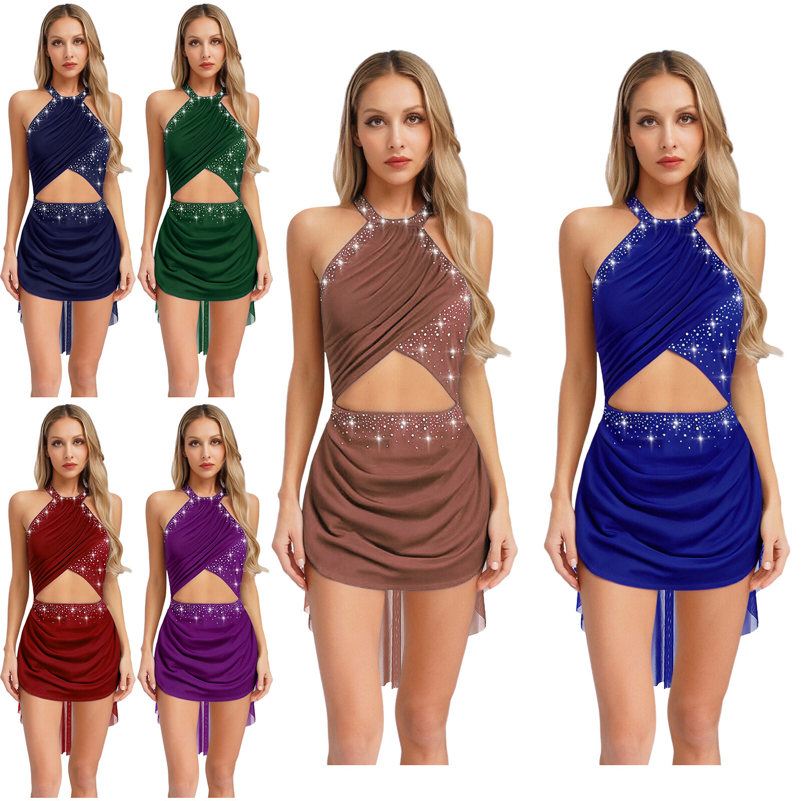 Womens Lyrical Dance Gymnastics Dancewear Backless Dresses Sparkle Ballet
