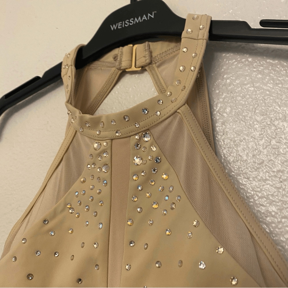 WEISSMAN Ivy Sky Swarovski Crystal Dance Costume beige tan nude MT10716 MA