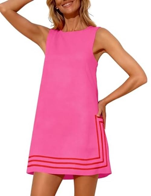 Womens Summer Boho A-Line Mini Dress Sleeveless Sundress Color X-Small Rosered