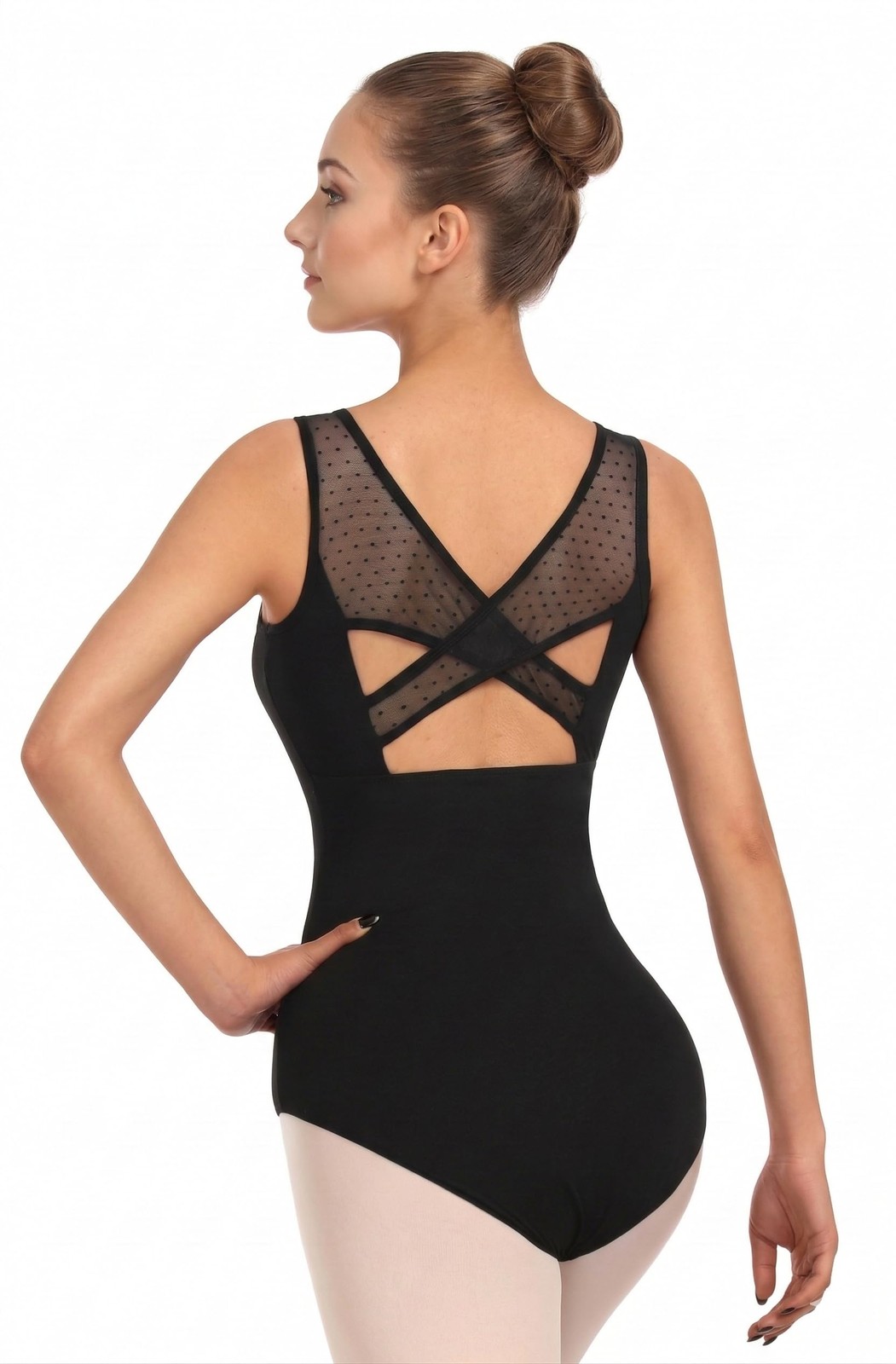 WYHDY Women Ballet Mesh Dance Leotard Tank Top Crisscross Small, Black-mesh