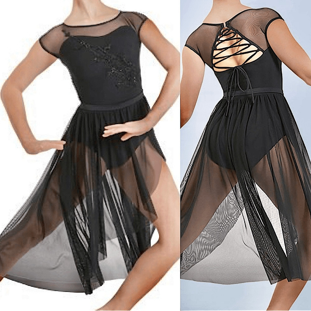 WEISSMAN Dance black lyrical maxi mesh dress applique Amen 12333 child LC