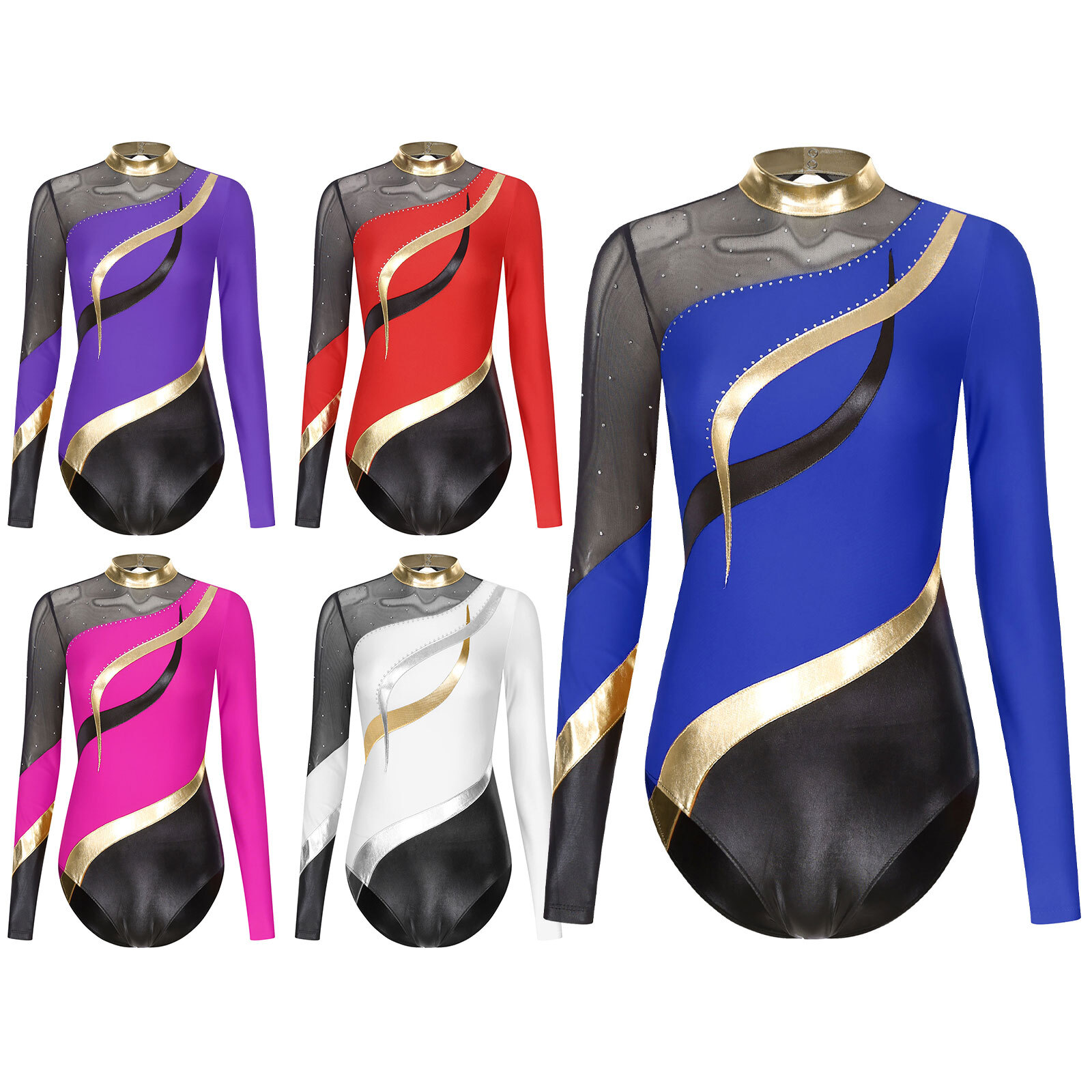 US Women’s Gymanstics Leotard Figure Skating Leotard Long Sleeve Dance Costumes