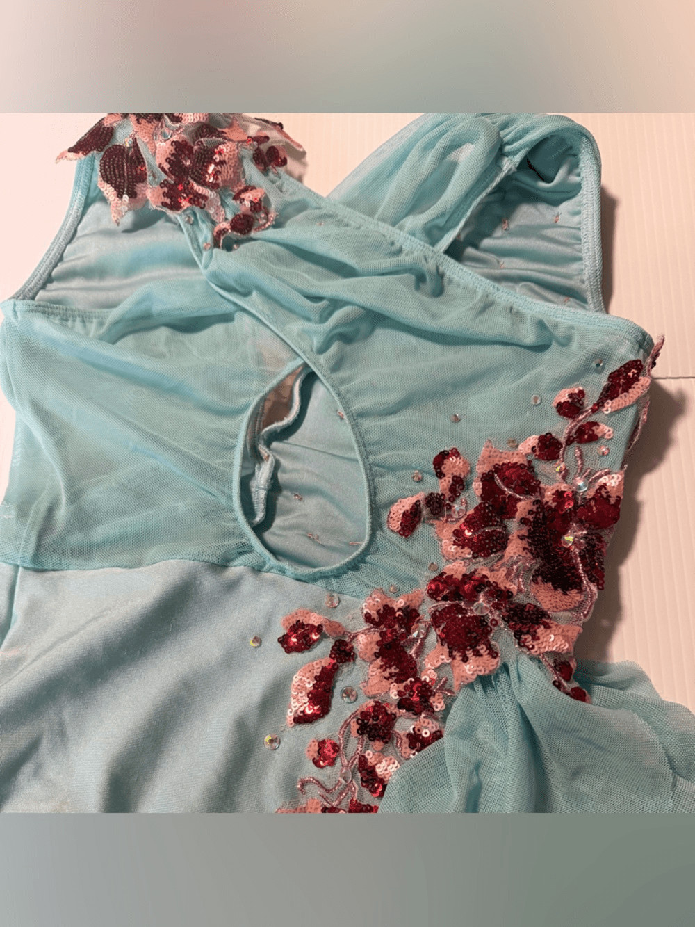 Glamour solo dance costume aqua blue lyrical contemporary mesh dress XSA