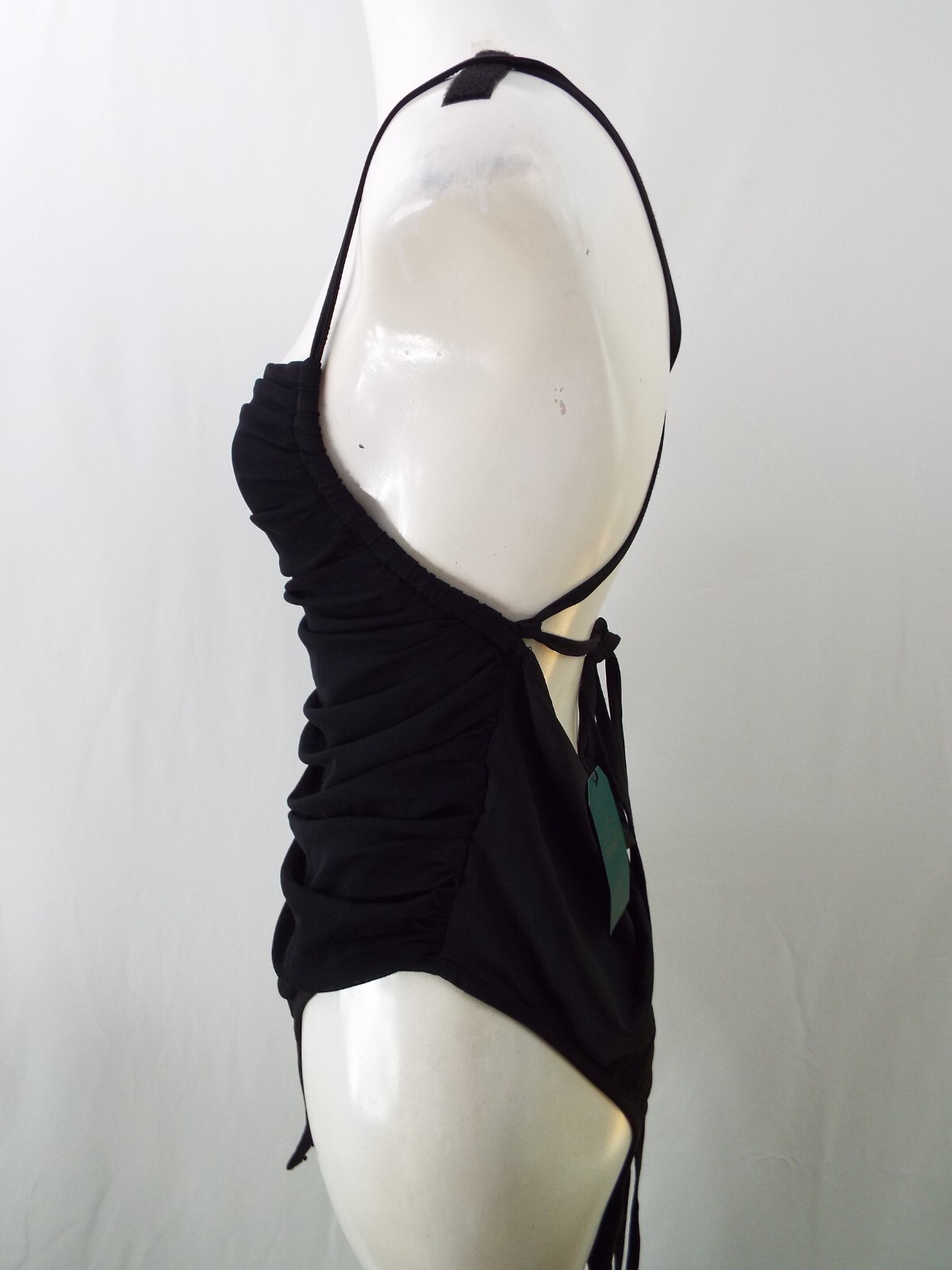 Remidoo Leotard Dance Black Ruched Mesh Front Long Cross straps XL Snaps