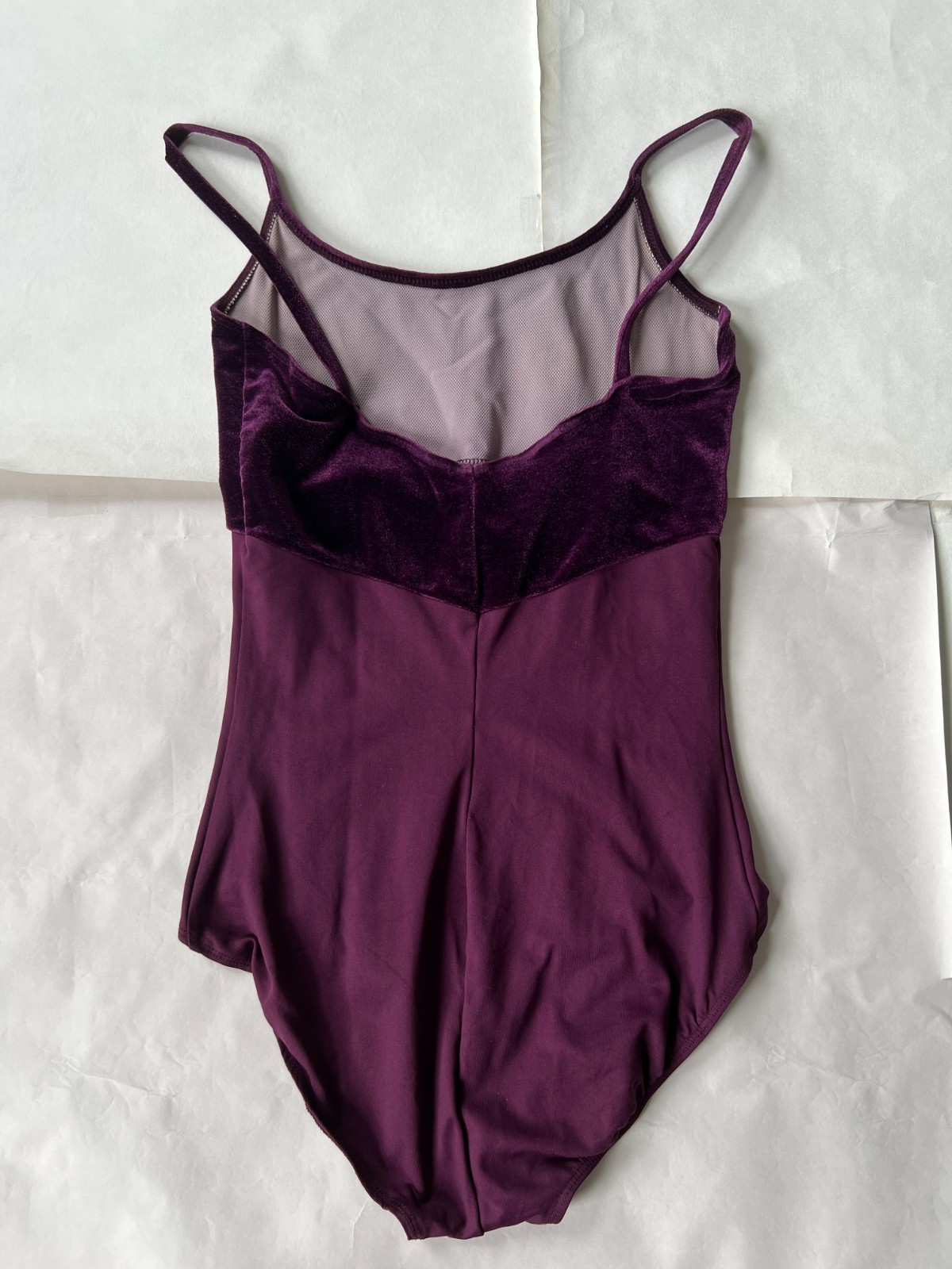 Ainsliewear plum purple leotard with velvet trim- size L