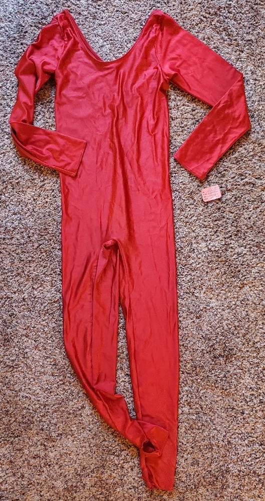 Vtg 80s SHINY SPANDEX Jumpsuit Catsuit Unitard Leotard, Stirrups, Dance++ Sz L