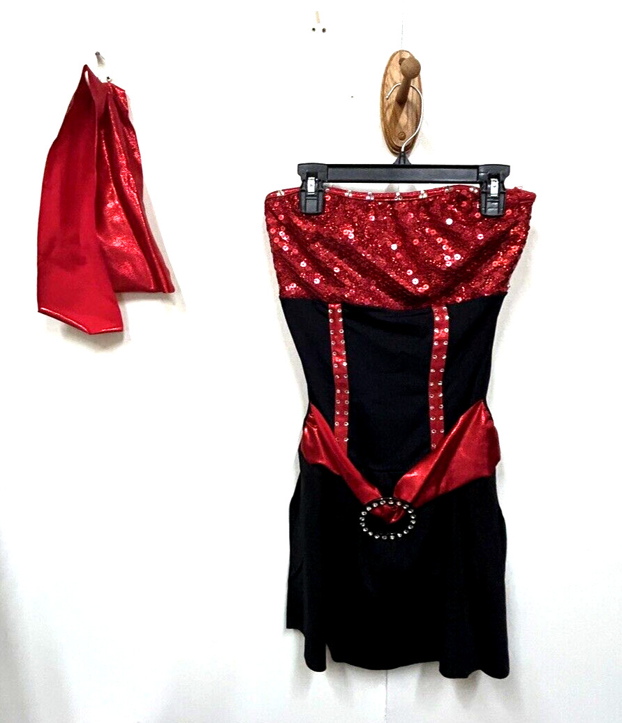 Weissman’s Dance Red Glitter & Black Dance Leotard Halter Dress Size SM Adult