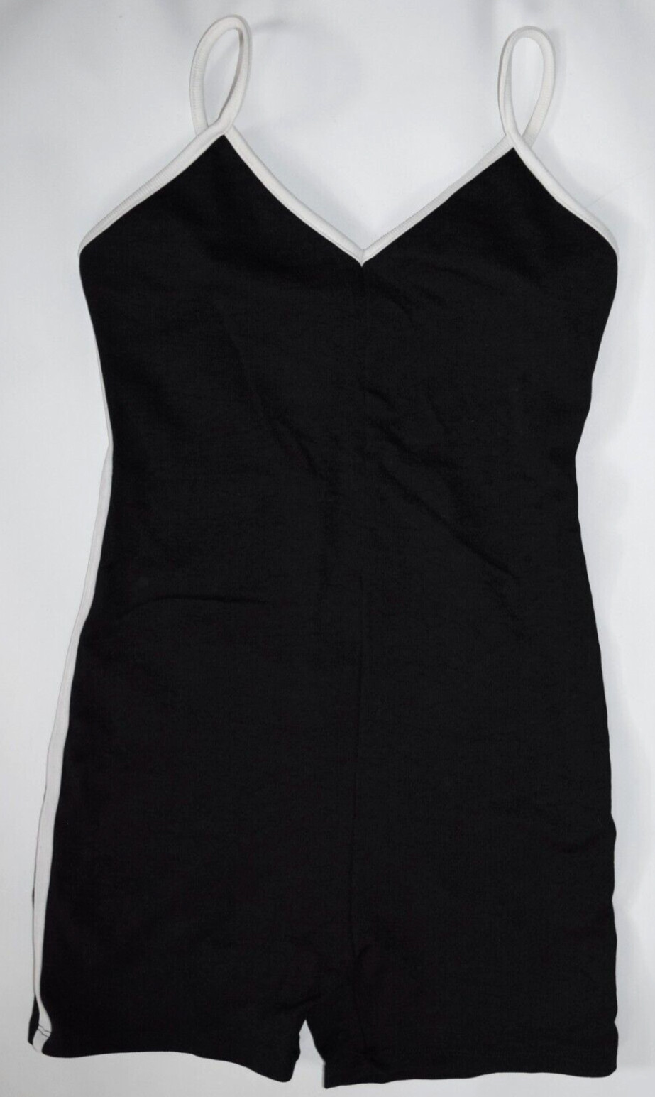 BERSHKA Black & White V Neck One Piece Stretchy Unitard Bodysuit Womens S