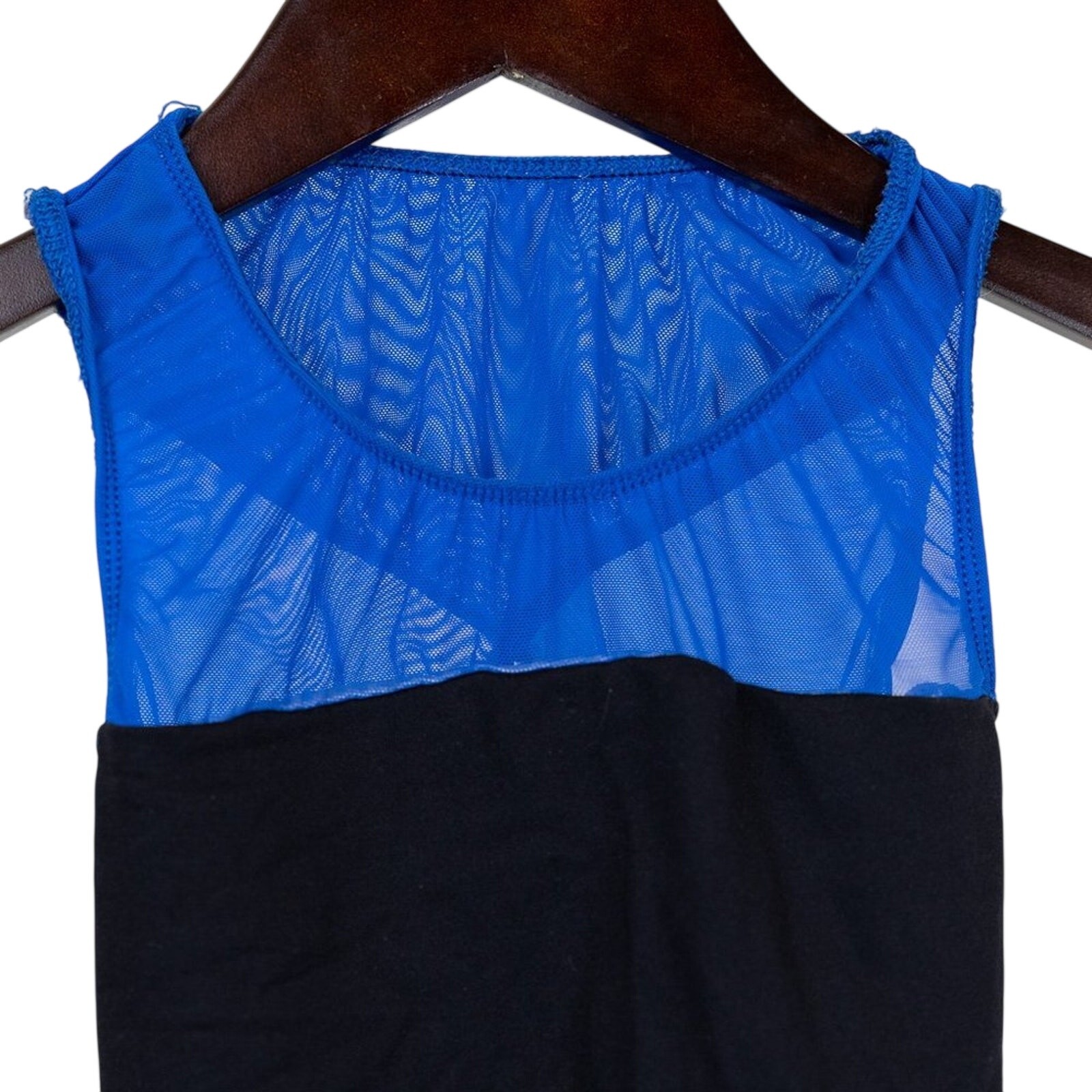 Danzmotion blue/black color block tank leotard, size XS.