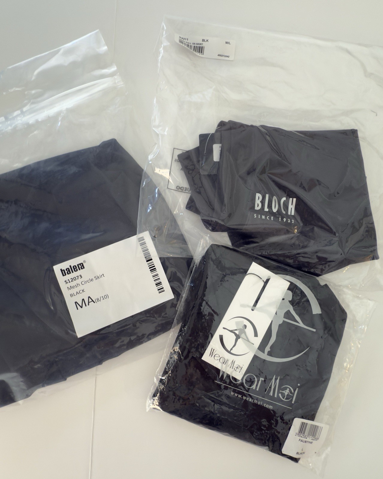 NWT 3 PIECE WEAR MOI Faustine Pinch Front Tank Leotard Black w/2 Mesh Skirts