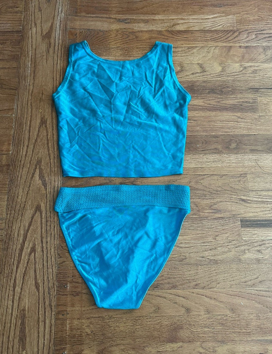 Vintage 80s Rainbeau Bodywear Aerobic Two Piece Set Turquoise Woman’s M