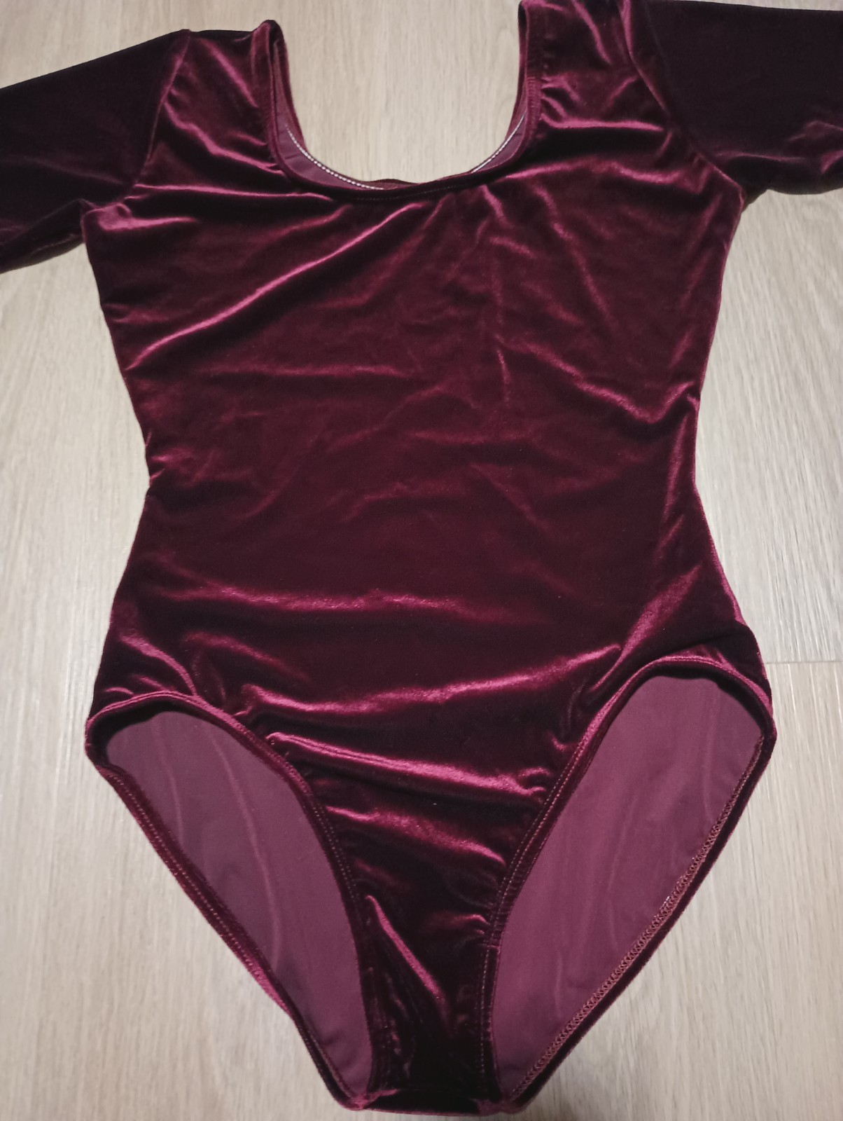 REFLEXTIONS Burgundy Red Velvet Stretch Leotard Bodysuit Dance Suit One Piece L