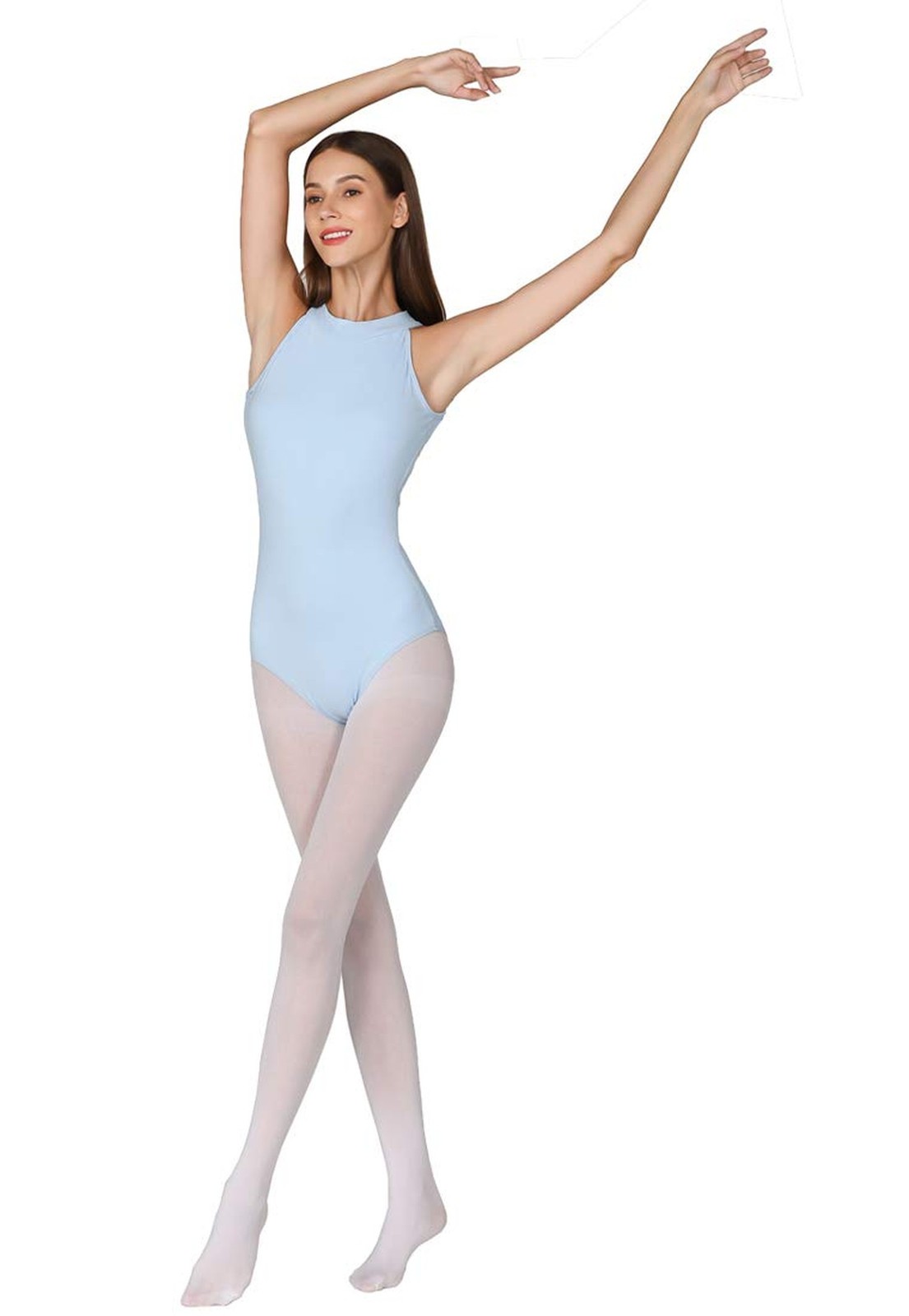 Women’s Halter Neck Spandex Ballet Dance Leotard Light Blue Medium