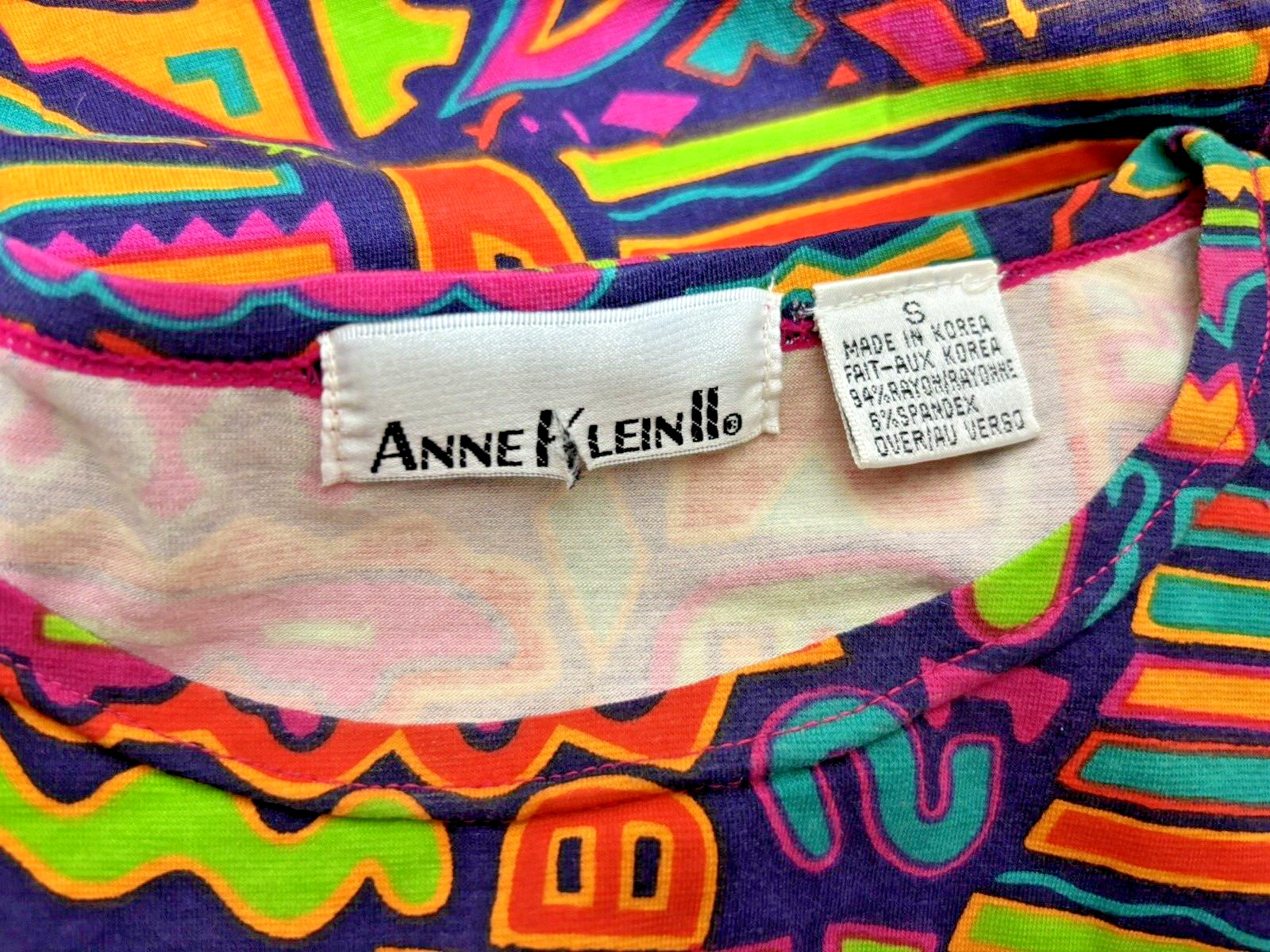 Vintage 80s 90s Anne Klein II Neon Abstract Bodysuit Exercise Gym Leotard Small