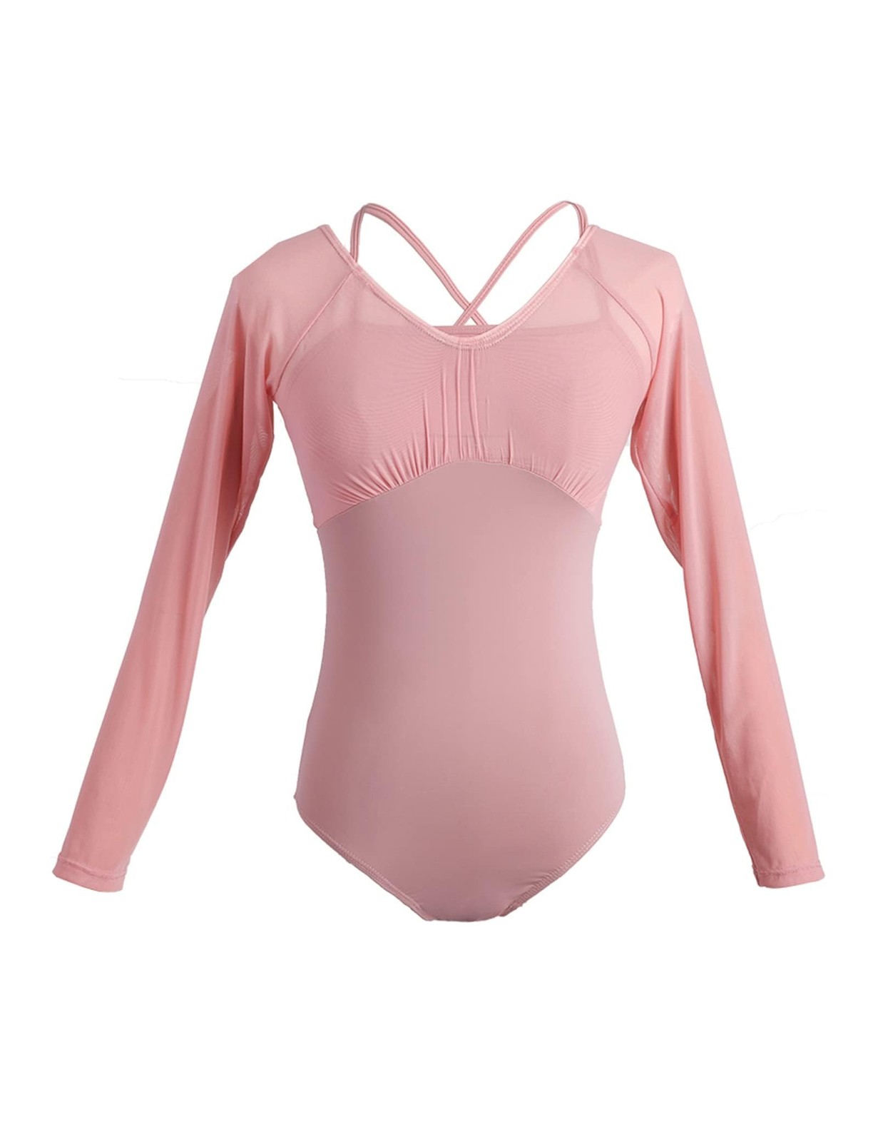 Pink Women Ballet Leotards Lycra Spandex Dance Bodysuit Faux 2 Pieces