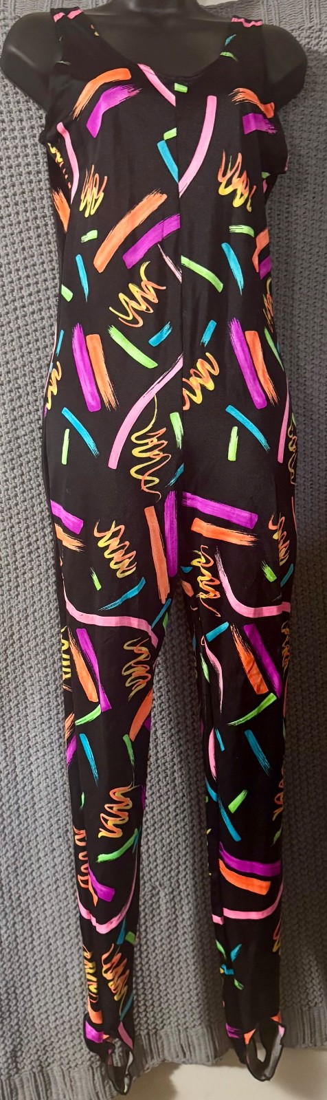 Vtg Wolff Fording Co Shiny Neon Nylon Spandex Stirrup Bodysuit Unitard Sz Large