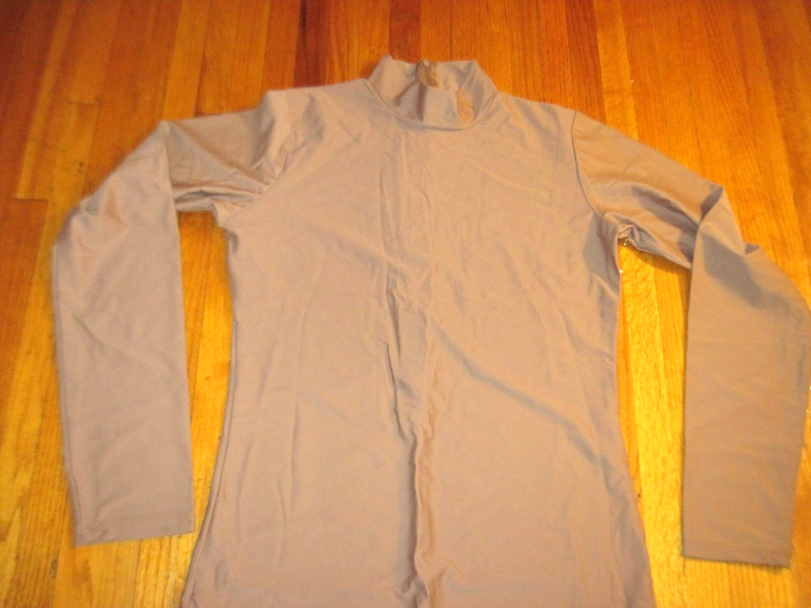 Bal Togs Mocha/Tan Shiny Spandex Long Sleeve T-Neck Foot Less Unitard Sz XL NWT