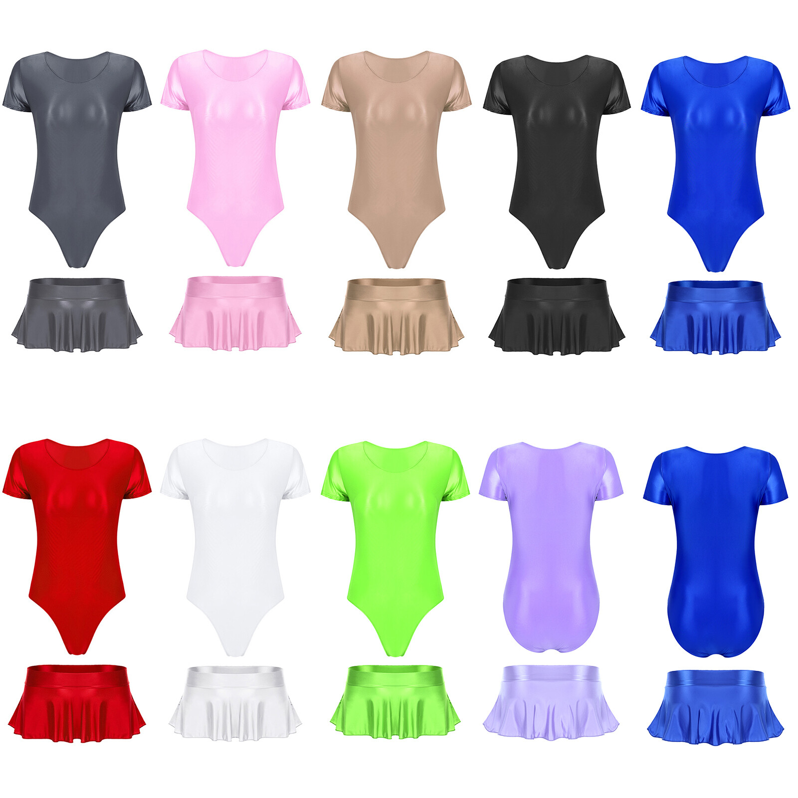 Womens Gymnastics Stretch Leotard Silky Lingerie Oily Swimwear Tankini Rompers22