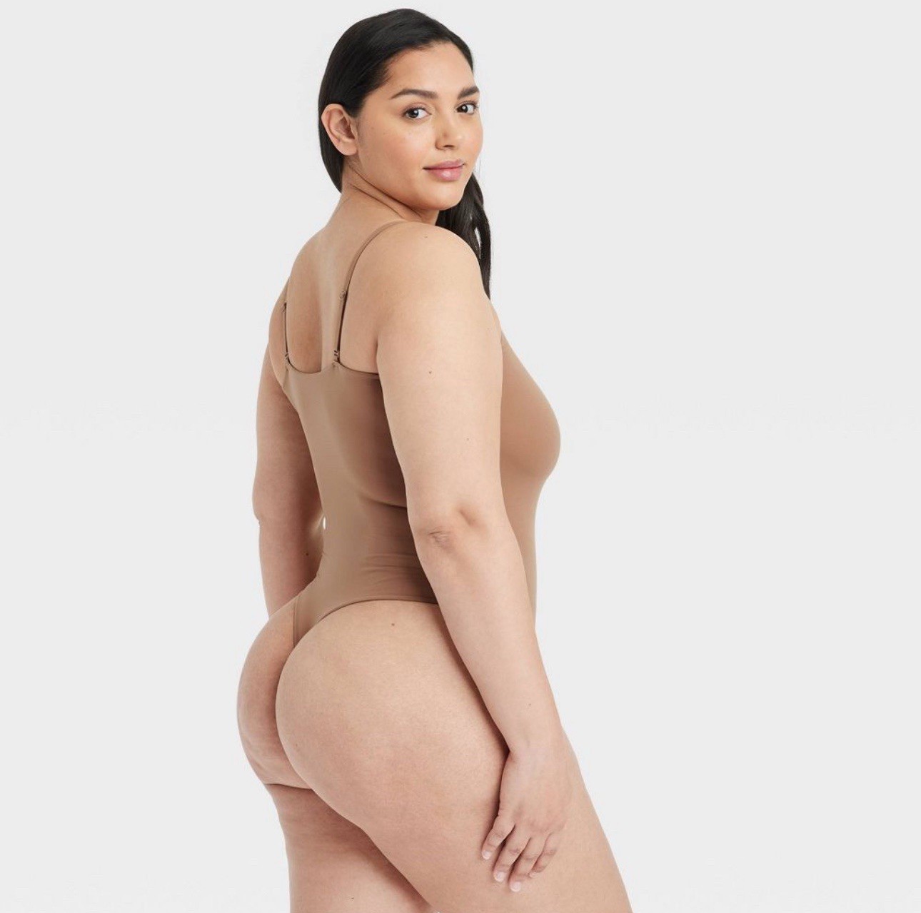 Women’s 4-Way Stretch Cami Bodysuit – Auden™ Brown Large: Nylon Spandex Blend