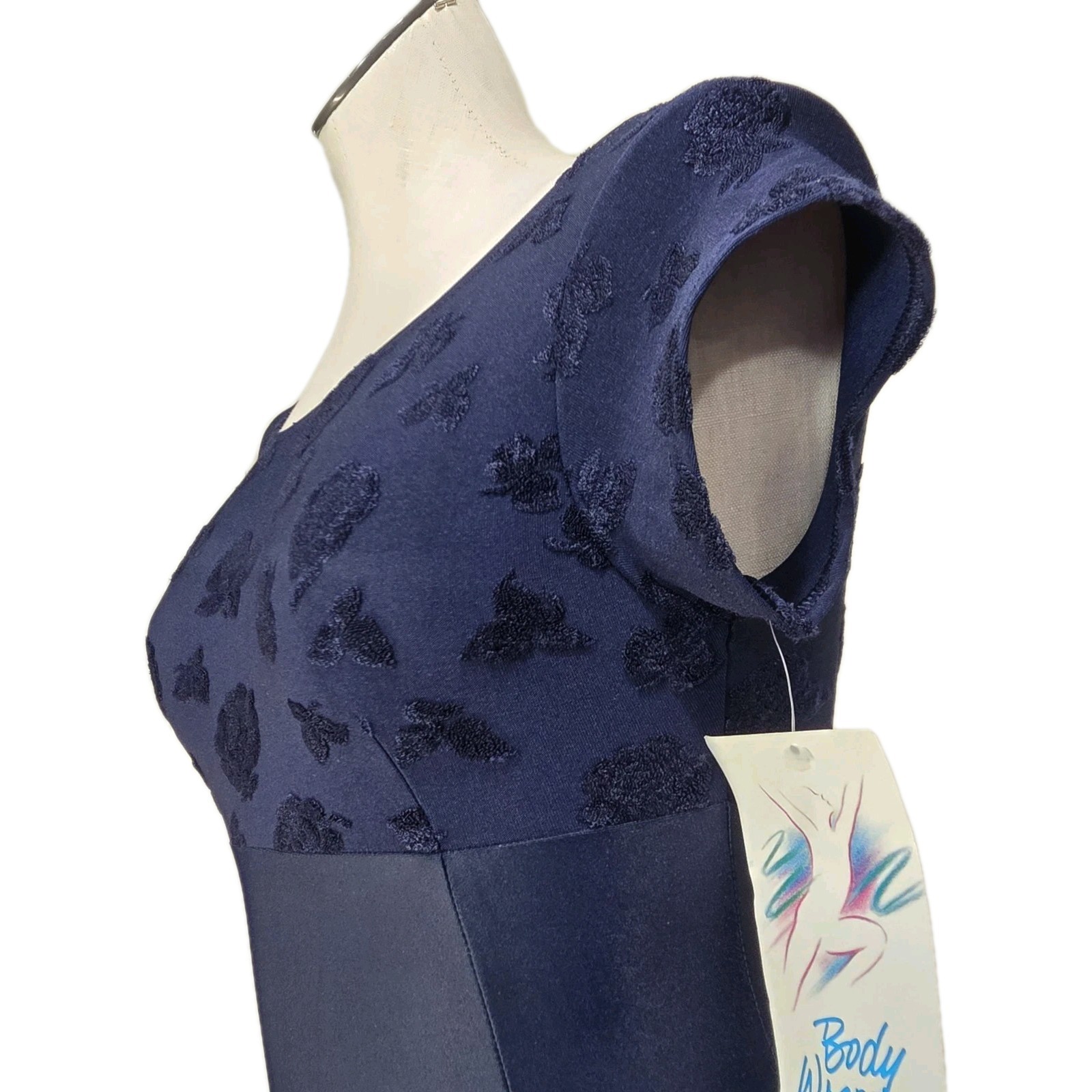 Body Wrappers VTG Embossed Floral Navy SS Dance Leotard Size Preteen Adult XS/S