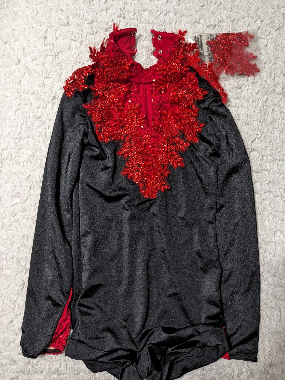 Black and Red Weissman Biketard CM Red Rose Appliques, extra one for hairpiece