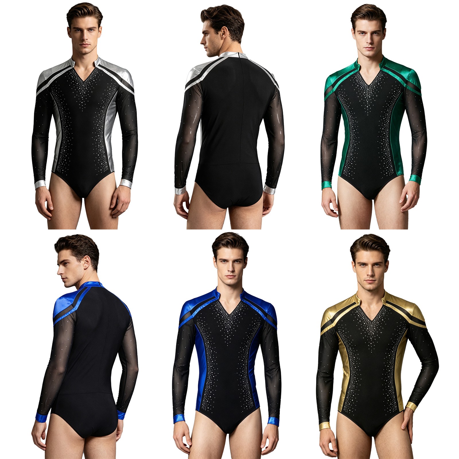 Men Dance Leotard V Neck Bodysuit Ice Skating Figure Skating One-Piece Latin