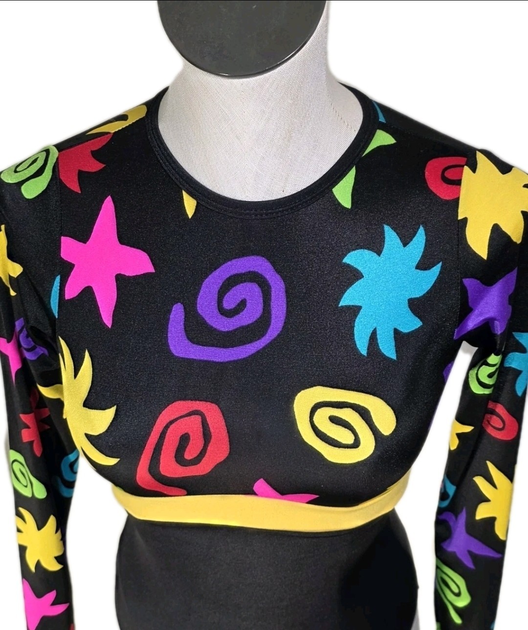 Body Wrappers Vintage 80s Open Back LS Colorful Leotard Dance Preteen Adult XS/S