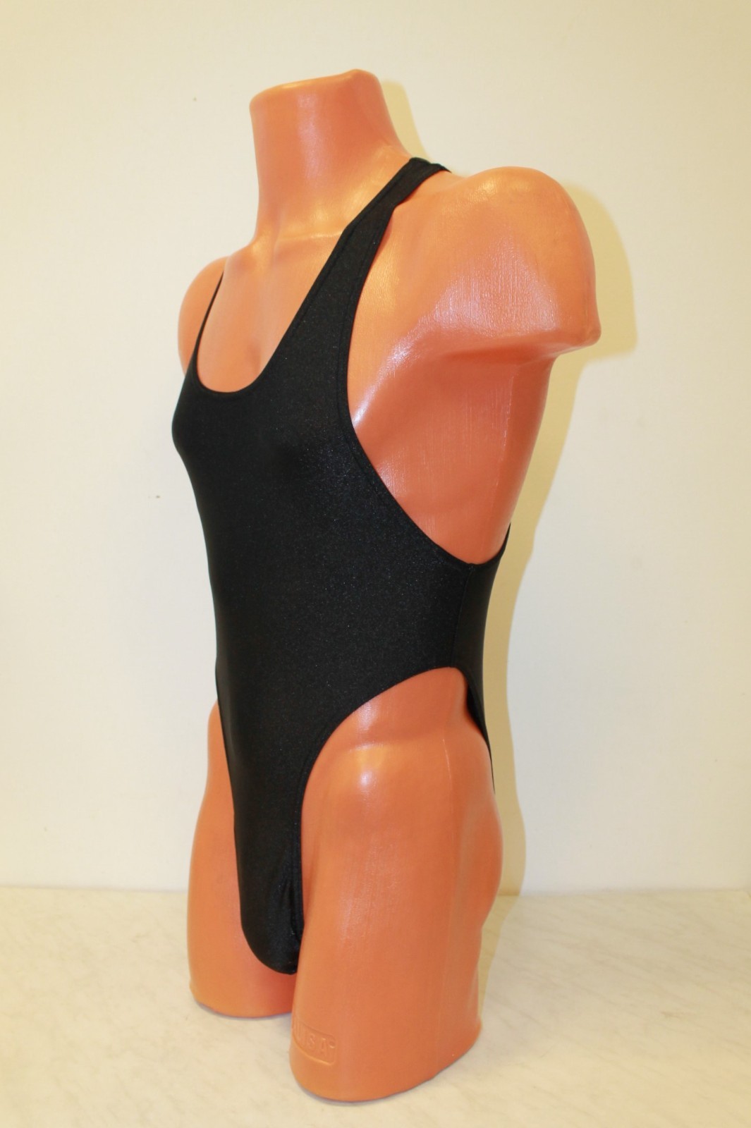 Men Leotard 152-05 Racerback Bottom Half Closed Black Spandex Size M