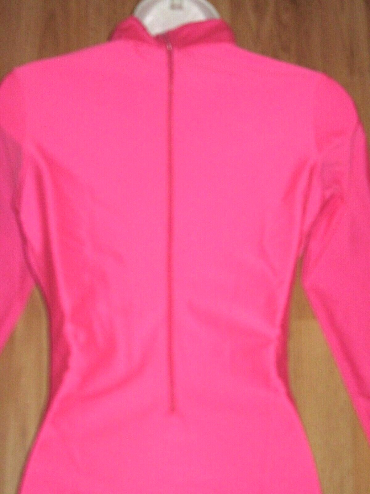 Woman’s Plus Size Shiny Hot Pink Spandex Long Sleeve T-Neck Leotard Size 2XL New