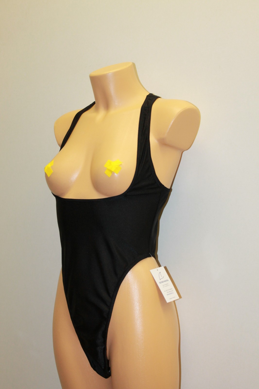 Women Thong One-piece Leotard 202-17 Racerback Open Chest Black Spandex Size M