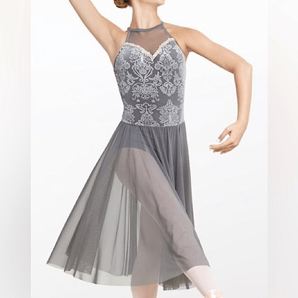 WEISSMAN Dance Costume gray leotard dress SANDPAPER BALLET 11460 Child XLC
