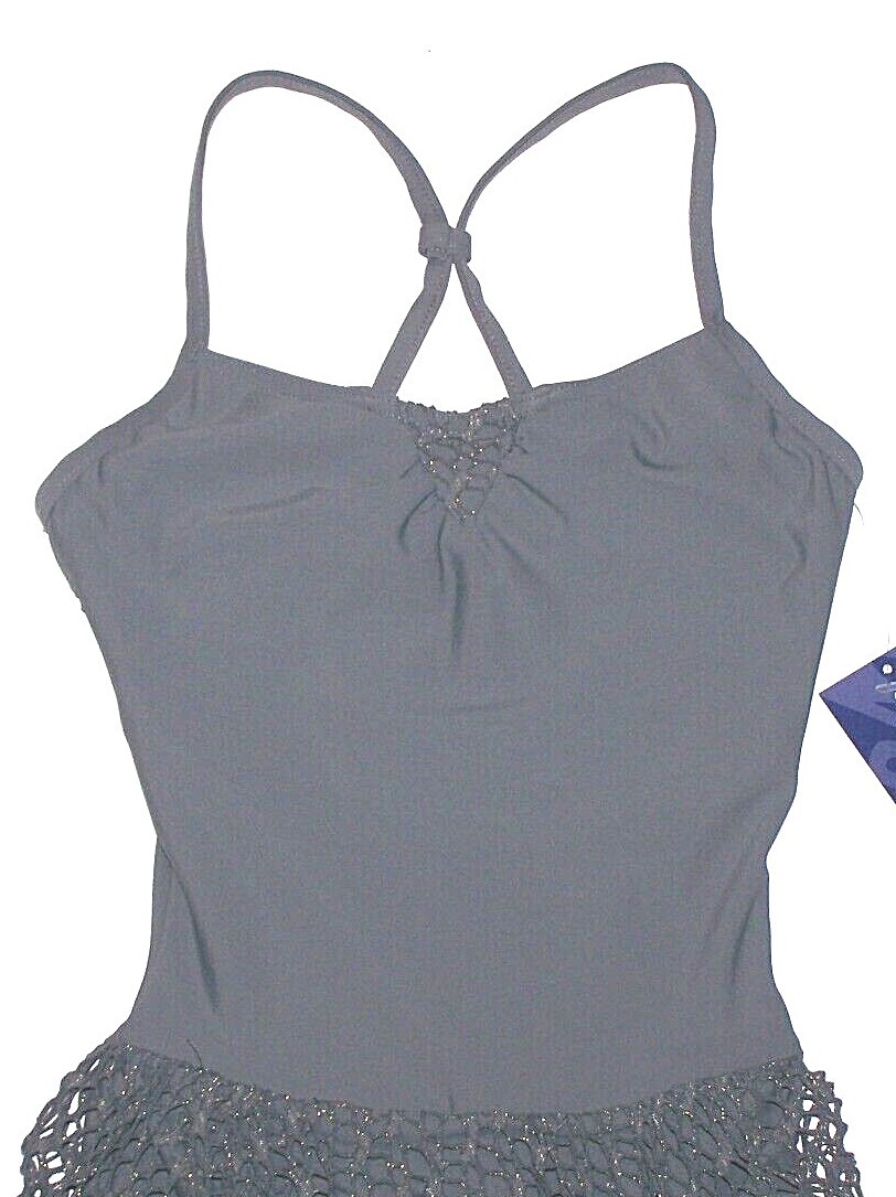 Capezio Camisole Dress Jacquard Skirt Leotard Bodysuit 10188 Gray New Nwt Women