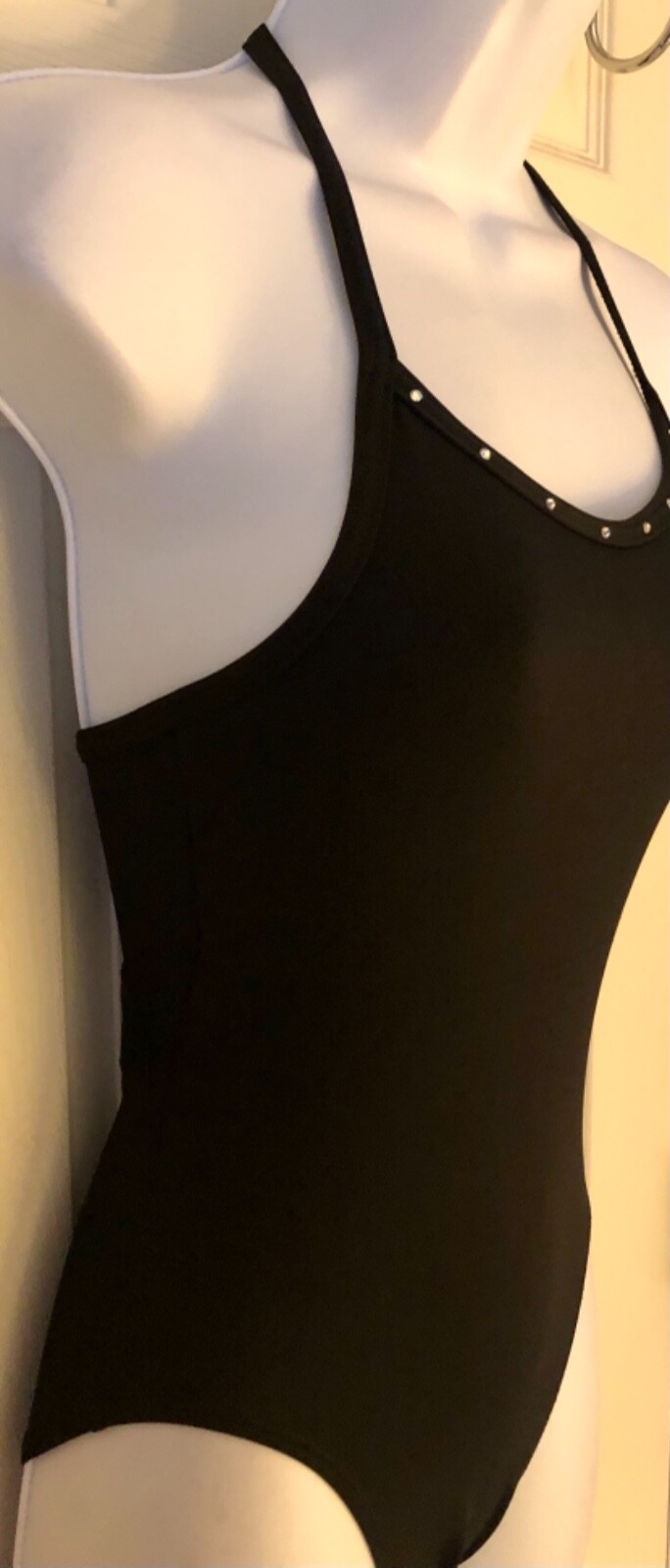 GK JAZZ DANCE ADULT SMALL BLACK TACTEL STRAPPY BACK JA HALTER LEOTARD Sz AS NWT