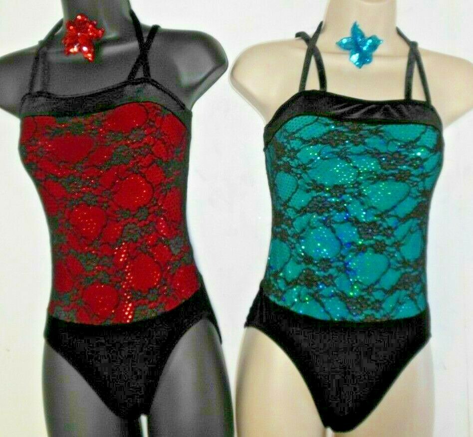 Lace over sequin Dance costume leotard Tap Jazz sparkle Velvet crisscross child